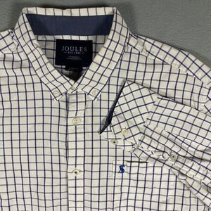 Joules Welford Classic Mens XL Windowpane Check Button Down Shirt White Navy